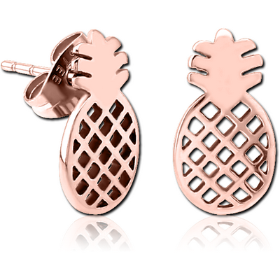 ROSE GOLD PVD COATED SURGICAL STEEL EAR STUDS PAIR - PINEAPPLE