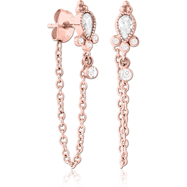 ROSE GOLD PVD COATED SURGICAL STEEL JEWELLED EAR STUDS PAIR