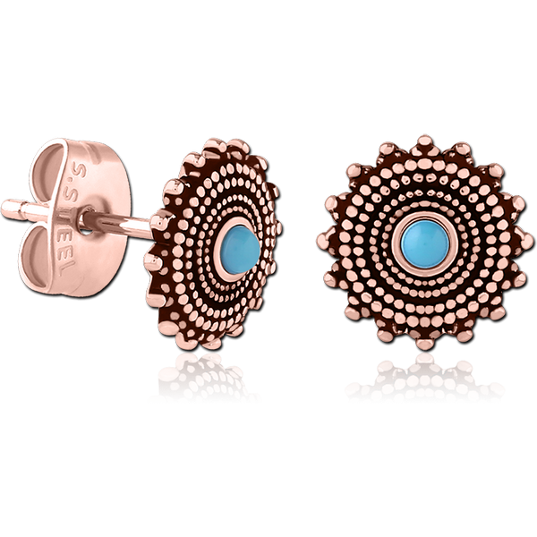 ROSE GOLD PVD COATED SURGICAL STEEL JEWELLED EAR STUDS PAIR