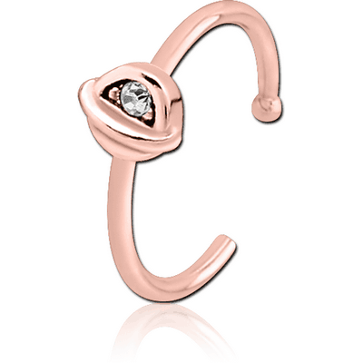 ROSE GOLD PVD COATED SURGICAL STEEL JEWELLED OPEN NOSE RING - HALF OPEN EYE