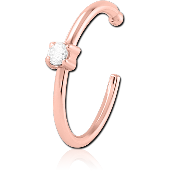 ROSE GOLD PVD COATED SURGICAL STEEL JEWELLED OPEN NOSE RING