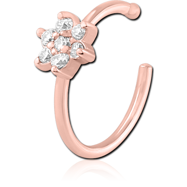 ROSE GOLD PVD COATED SURGICAL STEEL JEWELLED OPEN NOSE RING