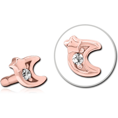 ROSE GOLD PVD COATED SURGICAL STEEL JEWELLED PUSH FIT ATTACHMENT FOR BIOFLEX INTERNAL LABRET - CRESCENT AND STAR