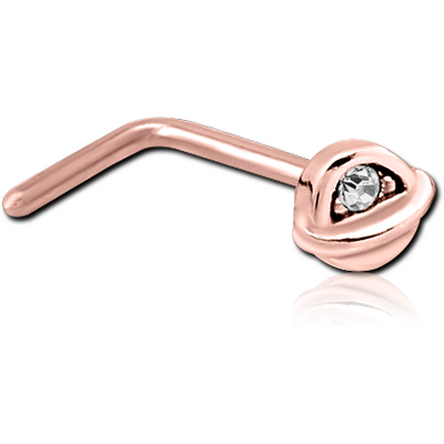 ROSE GOLD PVD COATED SURGICAL STEEL 90 DEGREE JEWELLED NOSE STUD