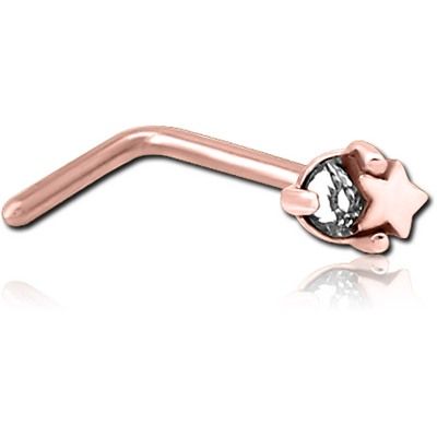 ROSE GOLD PVD COATED SURGICAL STEEL 90 DEGREE JEWELLED NOSE STUD