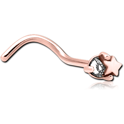 ROSE GOLD PVD COATED SURGICAL STEEL CURVED JEWELLED NOSE STUD