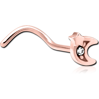 ROSE GOLD PVD COATED SURGICAL STEEL CURVED JEWELLED NOSE STUD