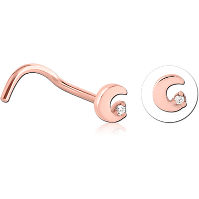 ROSE GOLD PVD COATED SURGICAL STEEL CURVED JEWELLED NOSE STUD