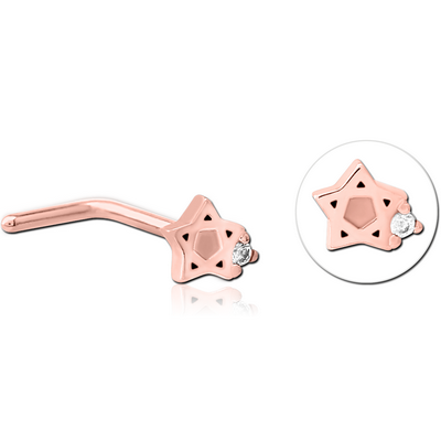 ROSE GOLD PVD COATED SURGICAL STEEL 90 DEGREE JEWELLED NOSE STUD