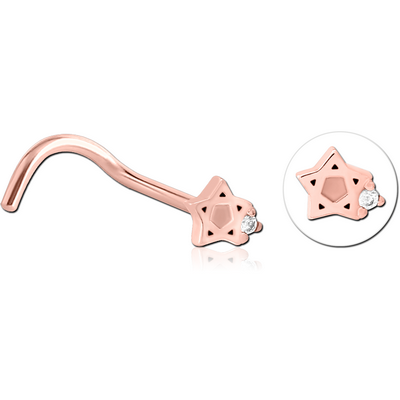 ROSE GOLD PVD COATED SURGICAL STEEL CURVED JEWELLED NOSE STUD