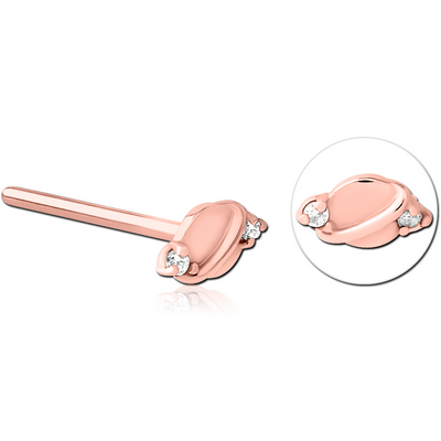 ROSE GOLD PVD COATED SURGICAL STEEL STRAIGHT JEWELLED NOSE STUD