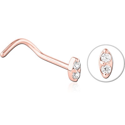 ROSE GOLD PVD COATED SURGICAL STEEL CURVED JEWELLED NOSE STUD