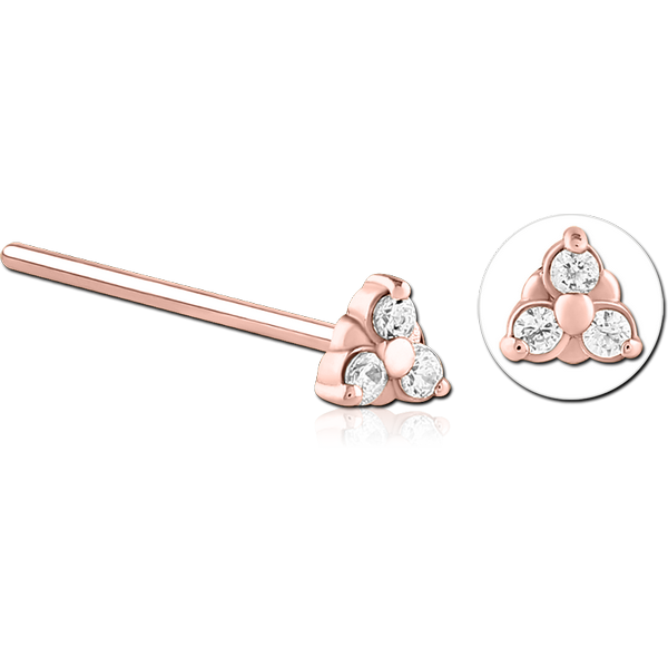 ROSE GOLD PVD COATED SURGICAL STEEL STRAIGHT JEWELLED NOSE STUD