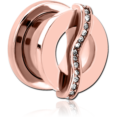 ROSE GOLD PVD COATED STAINLESS STEEL THREADED TUNNEL WITH SURGICAL STEEL JEWELLED TOP