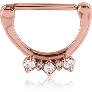 ROSE GOLD PVD COATED SURGICAL STEEL PRONG SET JEWELLED NIPPLE CLICKER