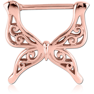 ROSE GOLD PVD COATED SURGICAL STEEL NIPPLE CLICKER - BUTTERFLY