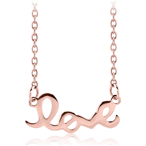 ROSE GOLD PVD COATED SURGICAL STEEL NECKLACE WITH PENDANT - LOVE