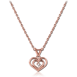 ROSE GOLD PVD COATED SURGICAL STEEL NECKLACE JEWELLED PENDANT - HEART