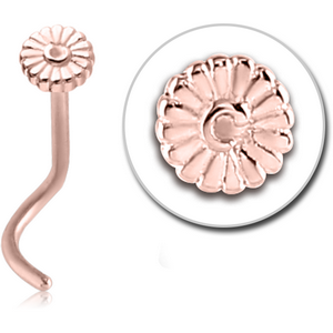 ROSE GOLD PVD COATED SURGICAL STEEL CURVED NOSE STUD - FLOWER