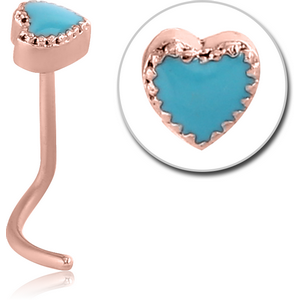 ROSE GOLD PVD COATED SURGICAL STEEL CURVED NOSE STUD - HEART