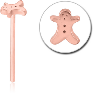 ROSE GOLD PVD COATED SURGICAL STEEL STRAIGHT NOSE STUD - SNOWMAN