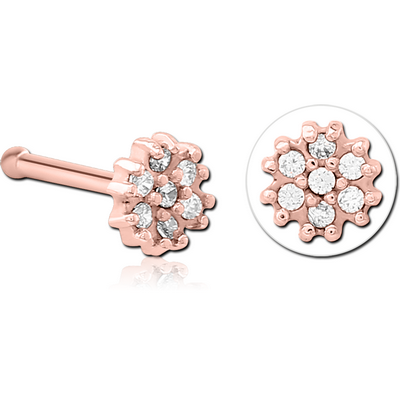 ROSE GOLD PVD COATED SURGICAL STEEL JEWELLED NOSE BONE - FLOWER