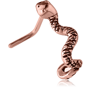 ROSE GOLD PVD COATED SURGICAL STEEL 90 DEGREE WRAP AROUND NOSE STUD - SNAKE