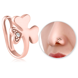 ROSE GOLD PVD COATED SURGICAL STEEL JEWELLED NOSE CLIP - SHAMROCK