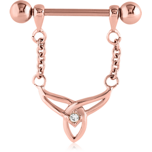 ROSE GOLD PVD COATED SURGICAL STEEL JEWELLED NIPPLE SHIELD - TRIQUETRA WITH CHAIN