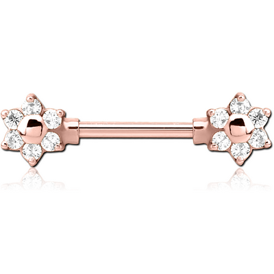 ROSE GOLD PVD COATED SURGICAL STEEL JEWELLED NIPPLE BAR - FLOWER