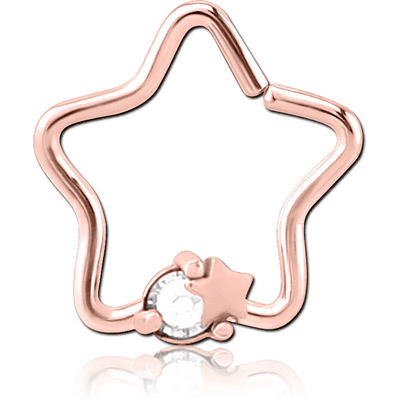 ROSE GOLD PVD COATED SURGICAL STEEL JEWELLED OPEN STAR SEAMLESS RING - STAR AND GEM