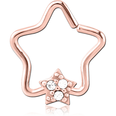 ROSE GOLD PVD COATED SURGICAL STEEL JEWELLED OPEN STAR SEAMLESS RING - STAR PRONGS