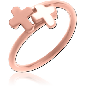 ROSE GOLD PVD COATED SURGICAL STEEL RING - CROSS