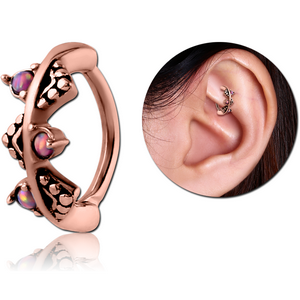 ROSE GOLD PVD COATED SURGICAL STEEL SYNTHETIC OPAL ROOK CLICKER - FILIGREE