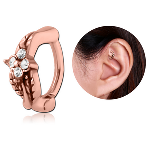 ROSE GOLD PVD COATED SURGICAL STEEL JEWELLED ROOK CLICKER - LEAF