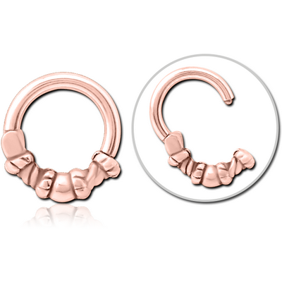 ROSE GOLD PVD COATED SURGICAL STEEL HINGED CLICKER - ROPE WITH BALL