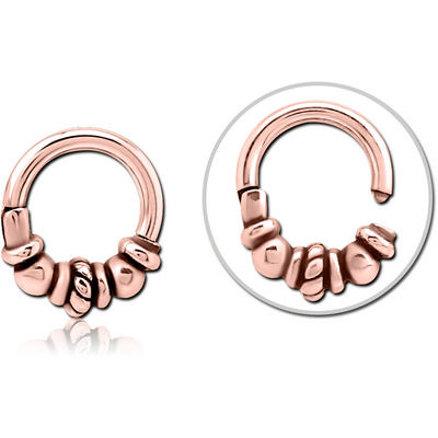 ROSE GOLD PVD COATED SURGICAL STEEL HINGED CLICKER - BEADS AND ROPE