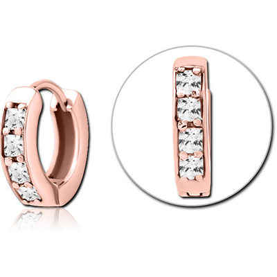 ROSE GOLD PVD COATED SURGICAL STEEL PRONG SET JEWELLED MULTI PURPOSE HUGGIE PIERCING