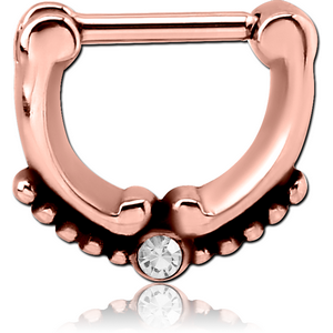 ROSE GOLD PVD COATED SURGICAL STEEL ROUND JEWELLED HINGED SEPTUM CLICKER