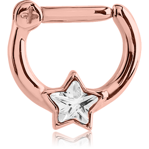 ROSE GOLD PVD COATED SURGICAL STEEL STAR JEWELLED HINGED SEPTUM CLICKER