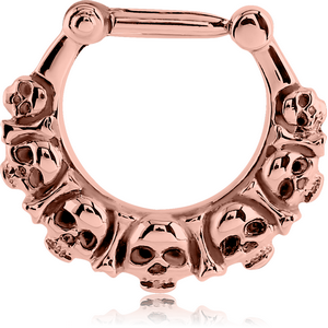 ROSE GOLD PVD COATED SURGICAL STEEL HINGED SEPTUM CLICKER - SKULL