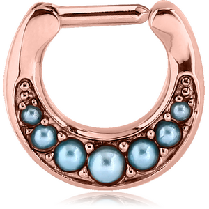 ROSE GOLD PVD COATED SURGICAL STEEL ROUND JEWELLED HINGED SEPTUM CLICKER