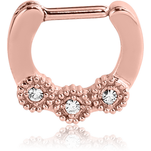 ROSE GOLD PVD COATED SURGICAL STEEL ROUND JEWELLED HINGED SEPTUM CLICKER