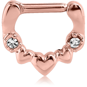 ROSE GOLD PVD COATED SURGICAL STEEL JEWELLED HINGED SEPTUM CLICKER - HEART