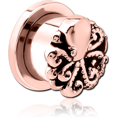 ROSE GOLD PVD COATED STAINLESS STEEL THREADED TUNNEL WITH SURGICAL STEEL TOP