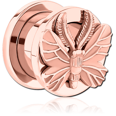 ROSE GOLD PVD COATED STAINLESS STEEL THREADED TUNNEL WITH SURGICAL STEEL TOP