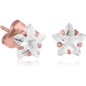 ROSE GOLD PVD COATED SURGICAL STEEL STAR PRONG SET JEWELLED EAR STUDS PAIR