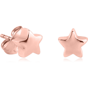 STERLING SILVER 925 ROSE GOLD PVD COATED EAR STUDS PAIR - 3D STAR