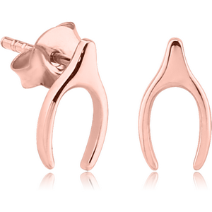 STERLING SILVER 925 ROSE GOLD PVD COATED EAR STUDS PAIR - LOCKY BONE