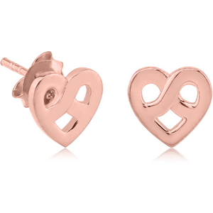 STERLING SILVER 925 ROSE GOLD PVD COATED EAR STUDS PAIR - HEART